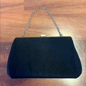 Black Fabric Clutch with Chain